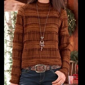 ByTiMo Ruffled Lace long sleeve top size medium maroon